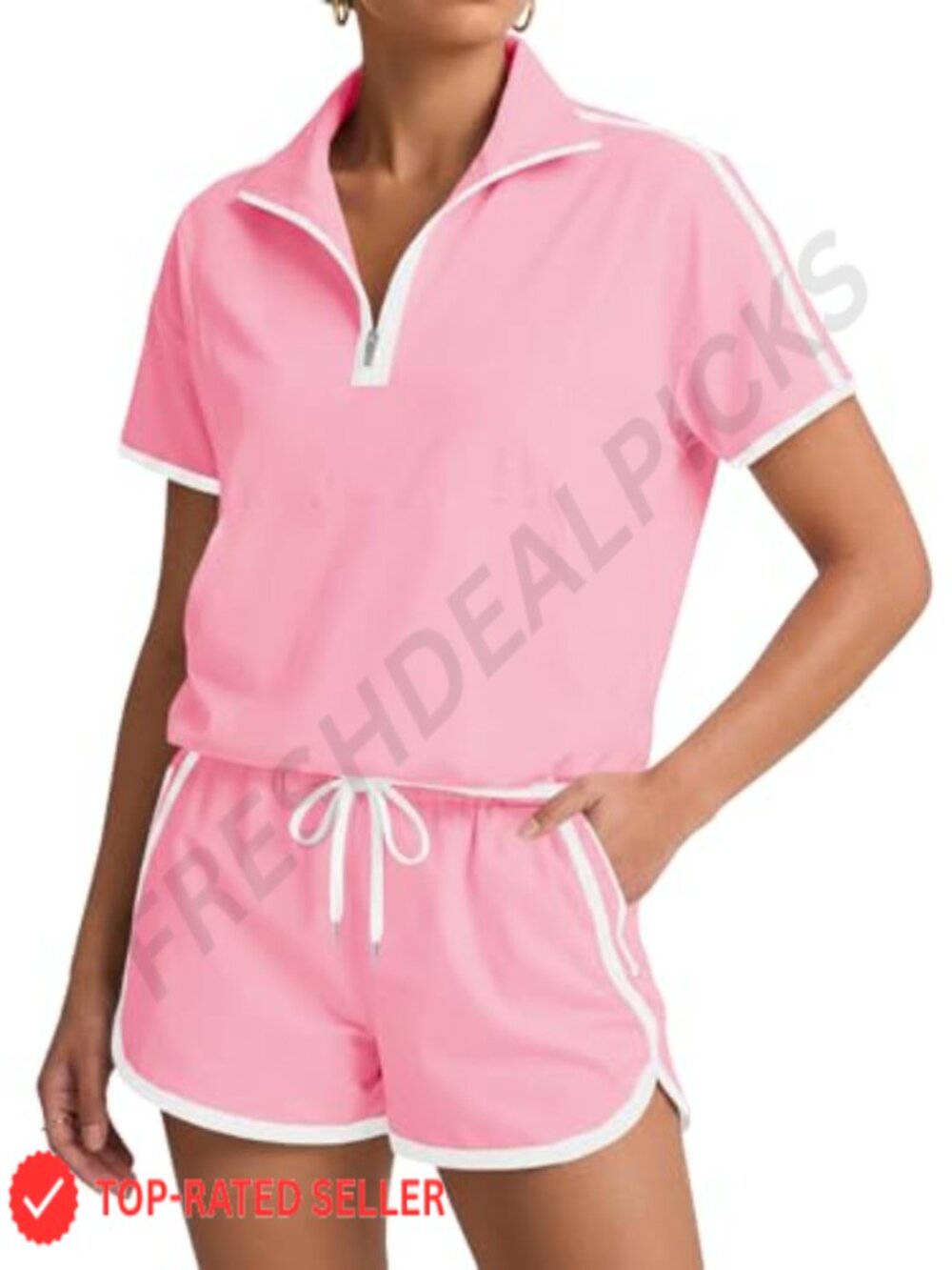 Women's Active 2-Piece Outfit Half-Zip Pullover & Shorts, Workout Tennis